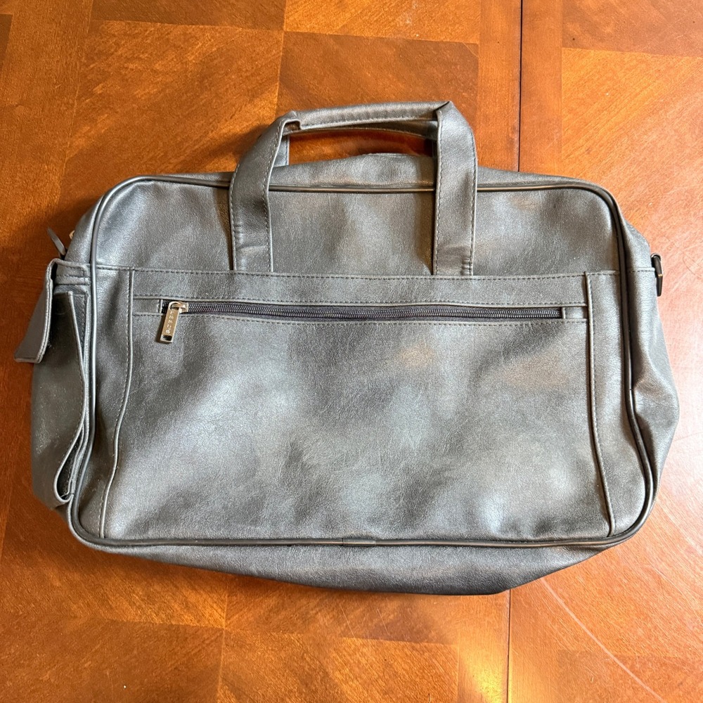 Vintage Leeds Gray Faux Leather‎ Briefcase Messenger Bag Laptop Travel Multi-Use